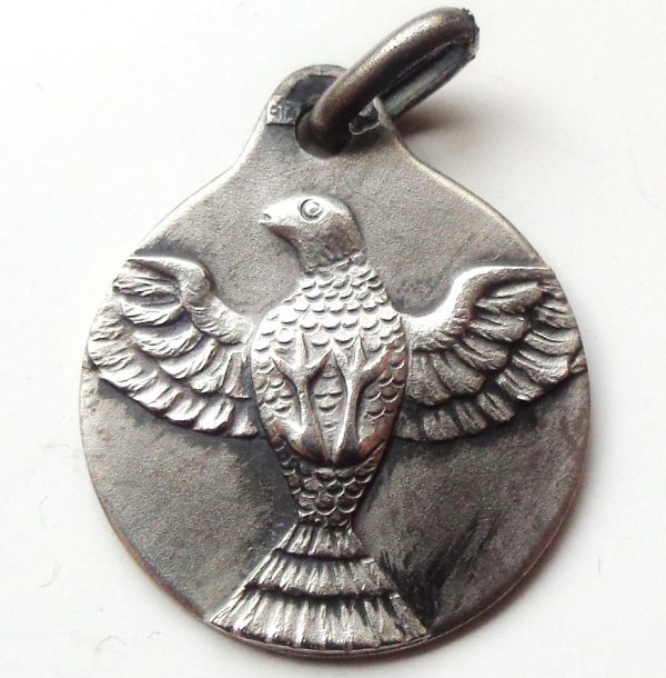 Vintage silver religious charm medal pendant to the Holy Spirit Dove