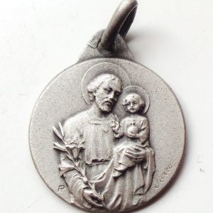 Vintage silver religious charm medal pendant to Saint Joseph