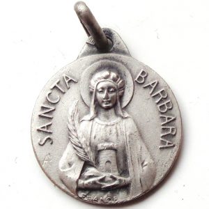 Vintage silver religious charm medal pendant to Saint Barbara