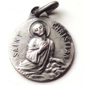 Vintage silver religious charm medal pendant to Saint Christian