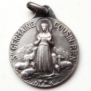 Vintage silver religious charm medal pendant to Saint Germaine Cousin