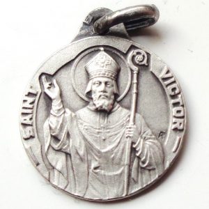Vintage silver religious charm medal pendant to Saint Victor