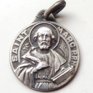 Vintage silver religious charm medal pendant to Saint Marc Mark Marcus