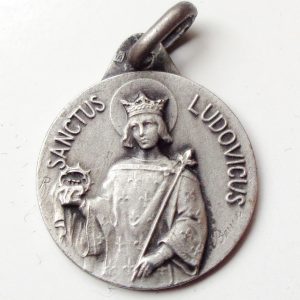 Vintage silver religious charm medal pendant to Saint Louis Ludovicus