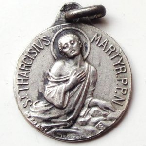 Vintage silver religious charm medal pendant to Saint Tarcisius