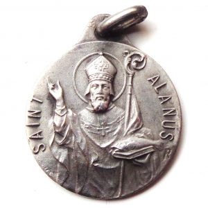 Vintage silver religious charm medal pendant to Saint Alanus Alain