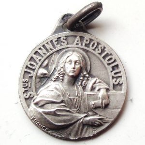 Vintage silver religious charm medal pendant to Saint John the Apostle