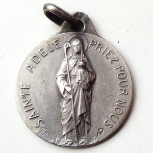 Vintage silver religious charm medal pendant to Saint Adele