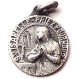 Vintage silver religious charm medal pendant to Saint Isabelle