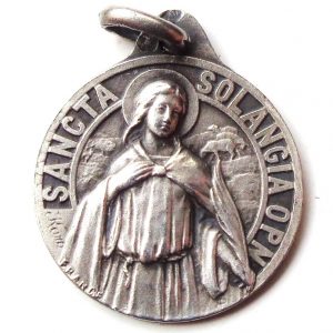 Vintage silver religious charm medal pendant to Saint Solangia