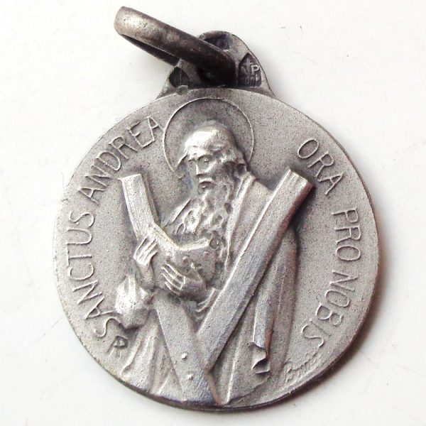 Vintage silver religious charm medal pendant to Saint Andrew the Apostle