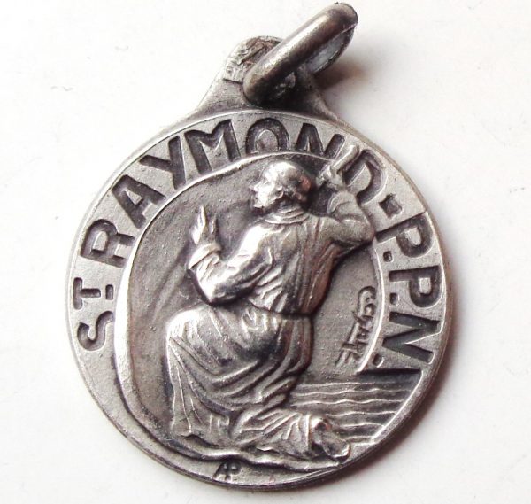 Vintage silver religious charm medal pendant to Saint Raymond