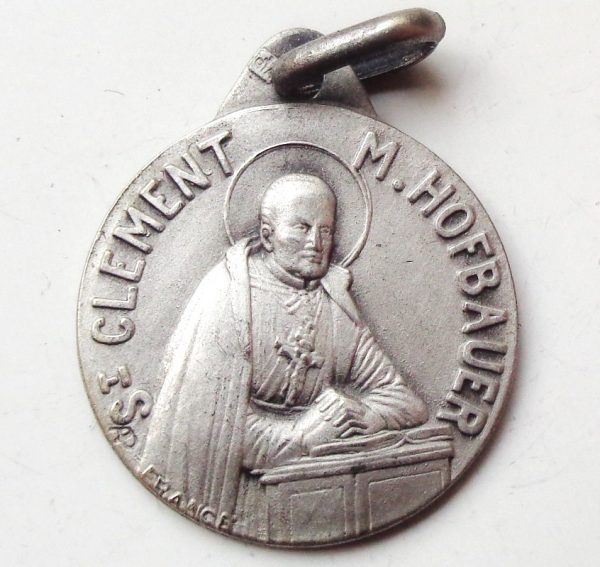 Vintage silver religious charm medal pendant to Saint Clement Hofbauer