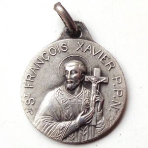 Vintage silver religious charm medal pendant to Saint Francis Xavier