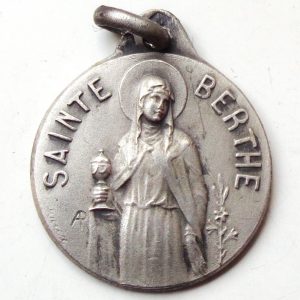 Vintage silver religious charm medal pendant to Saint Berthe