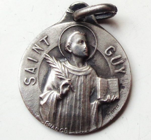 Vintage silver religious charm medal pendant to Saint Guy
