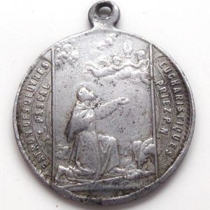 antique medal saint paschal baylon eucharisty jesus sacrament
