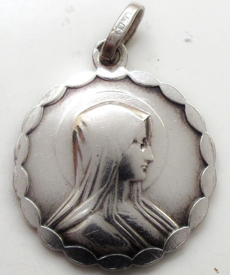 Antique sterling silver medal to Holy Mary of Lourdes - Artefacts-Collector