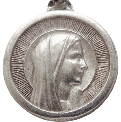 Antique silver medal pendant with portrait to Holy Mary of Lourdes ...