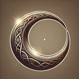 A detailed illustration of a glowing crescent moon, symbolizing transformation and femininity.