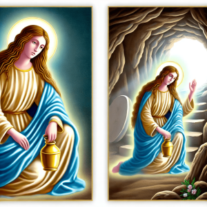 Saint Mary Magdalene holding a palm branch, symbolizing her transformation and redemption.