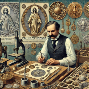 Emile Yencesse engraving medals and designing jewelry in his workshop