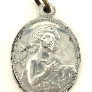 Vintage aluminum medal of Saint John the Baptist holding a lamb.