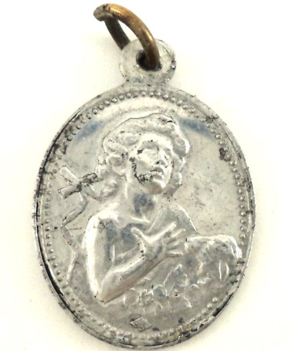 Vintage aluminum medal of Saint John the Baptist holding a lamb.