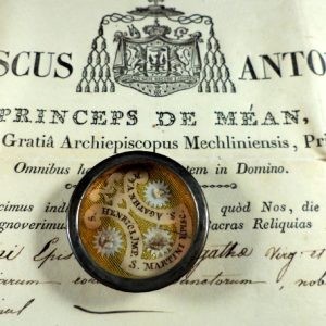 Triple ex-ossibus Thecca reliquary of Saint Agatha, Saint Henry, and Saint Martin with 1823 certificate