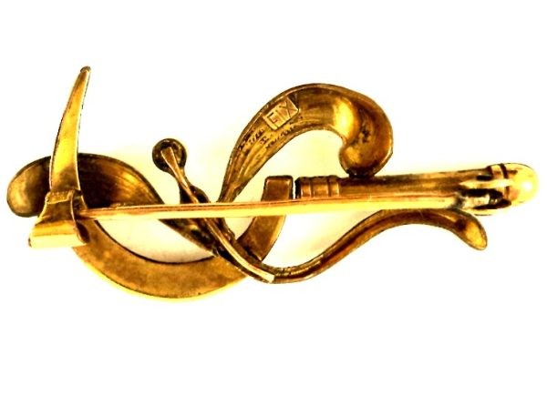 Art Nouveau FIX gold-plated brooch with mistletoe and sickle