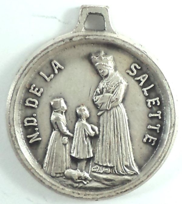 Notre Dame of La Salette vintage silver-plated medal pendant front