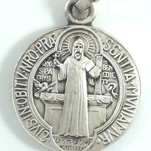 Saint Benedict Exorcism Medal front side with Saint Benedict figure