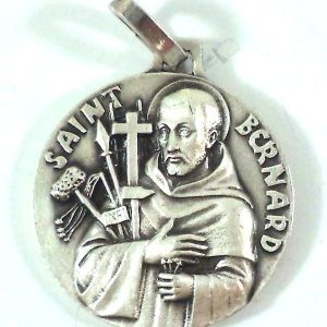 Silver-plated vintage Saint Bernard medal pendant front view