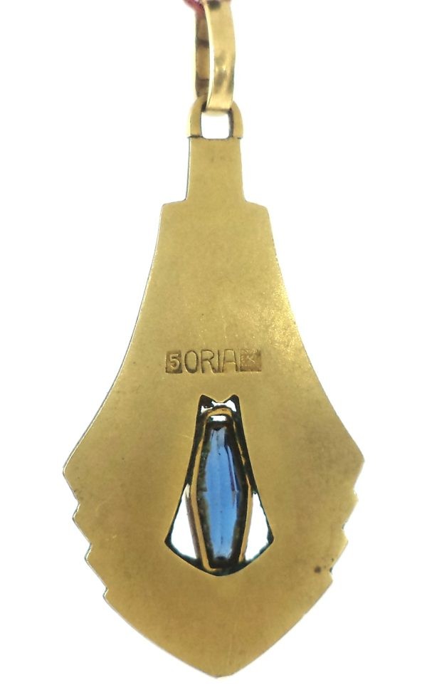 Antique Art Deco Oria gold-plated pendant with sapphire-blue gemstone