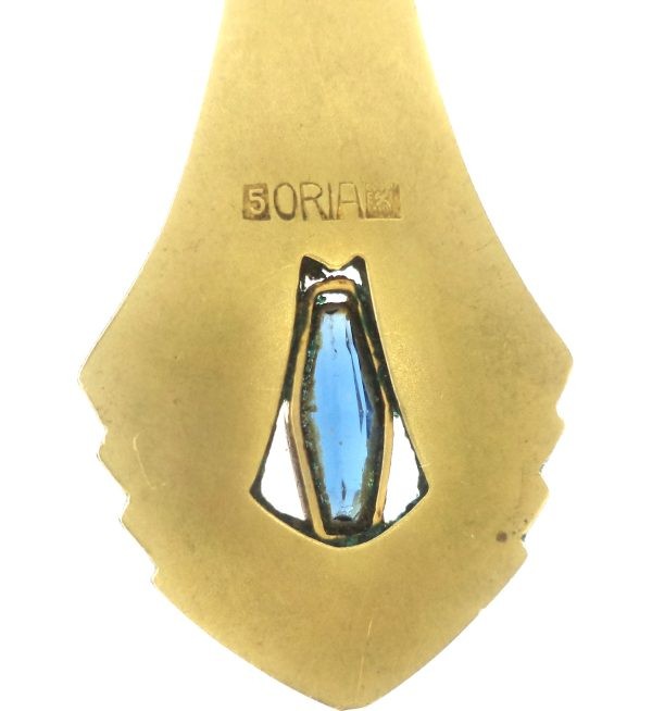 Antique Art Deco Oria gold-plated pendant with sapphire-blue gemstone