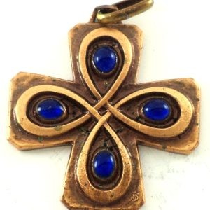 Antique bronze pendant with blue poured glass by J. Balme