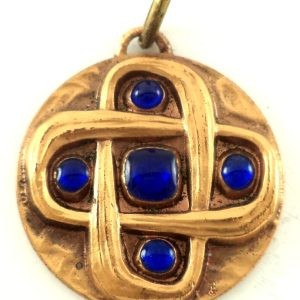 Antique bronze pendant with blue poured glass cabochons by J. Balme