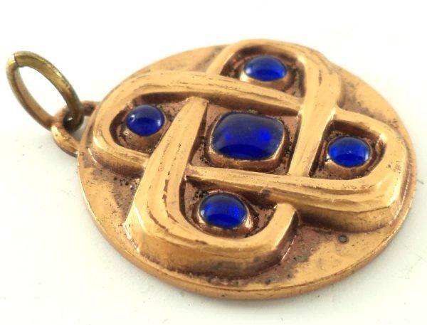 Antique bronze pendant with blue poured glass cabochons by J. Balme