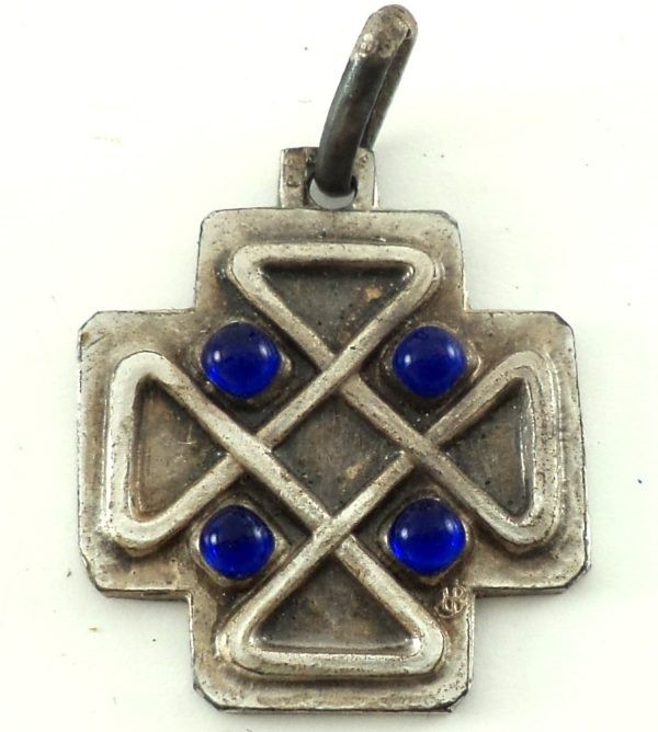 Small silver pendant with blue poured glass cabochons by J. Balme