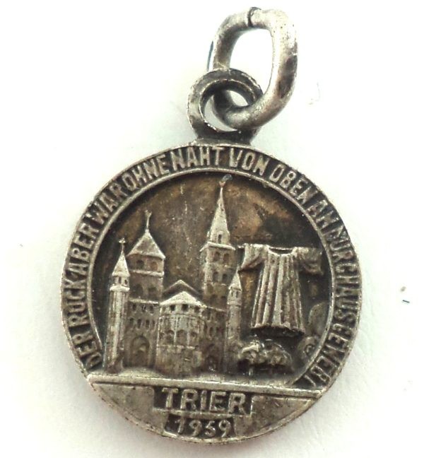 Saint Helena silverplated medal with Trier Cathedral and Holy Robe, 1959, antique religious medal