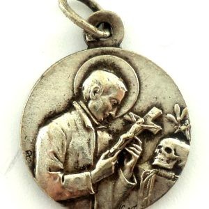 Saint Gerard Majella vintage medal with silver-plated finish, featuring guardian angel on the reverse.