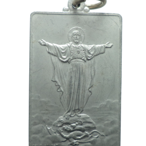 Antique aluminium medal featuring the Sacred Heart of Jesus, Montmartre Archiconfrérie connection, 38 mm in height.